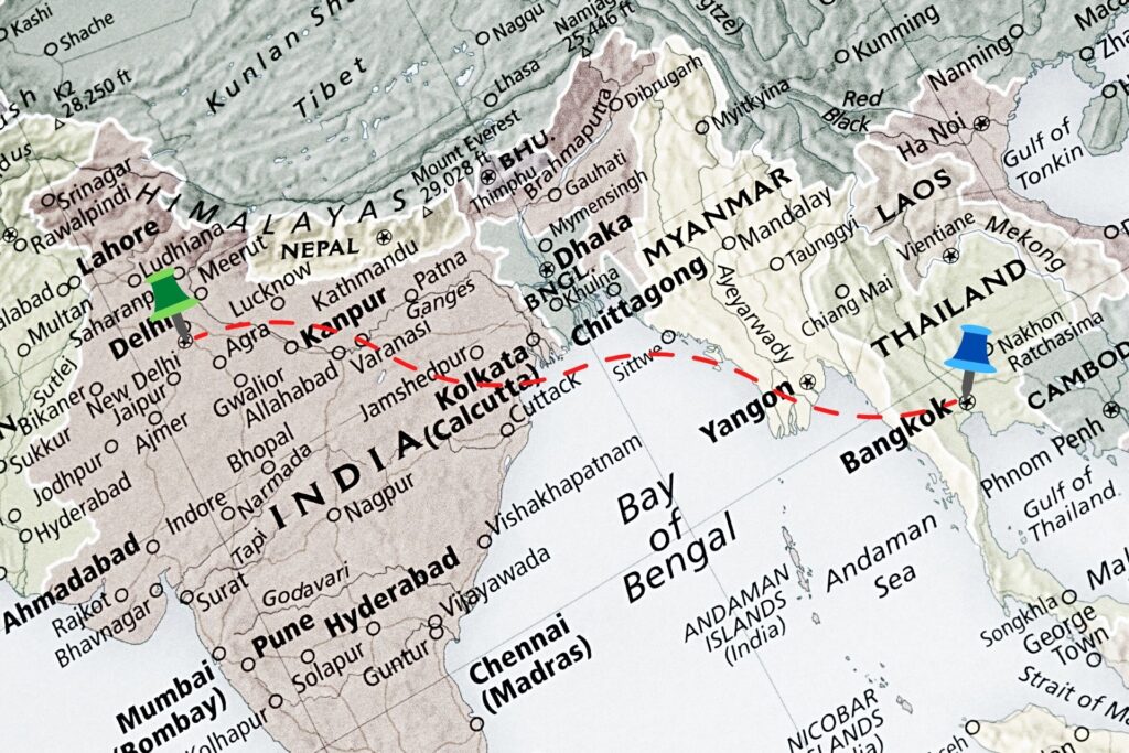 India to Thailand Map